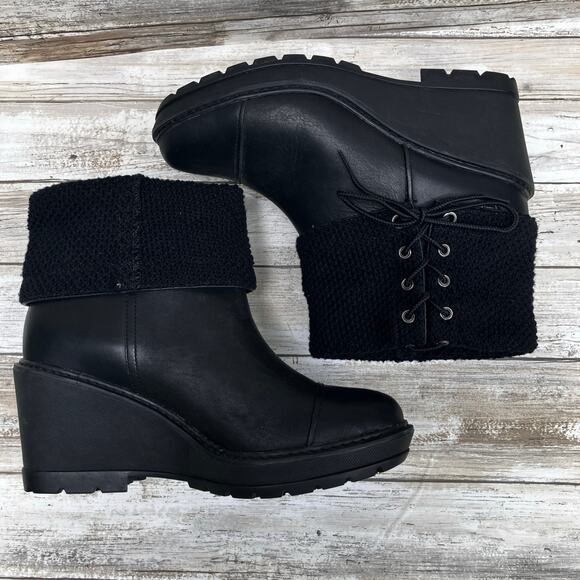 Timberland Kellis Mid Height Lace up Boot Sz 9.5 B Leather Fabric Wedge Utility - Picture 8 of 11